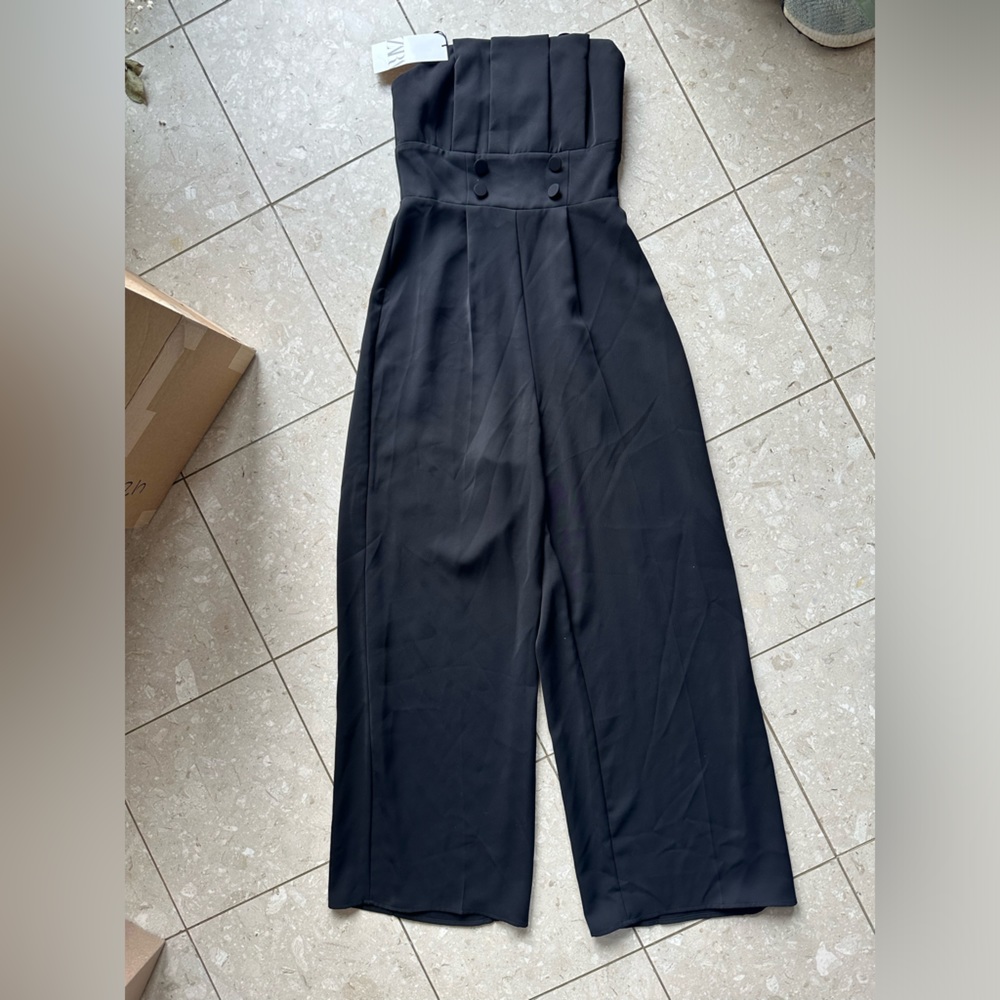 NWT Zara Black Strapless Long Button Jumpsuit Womens XS - Picture 7 of 10